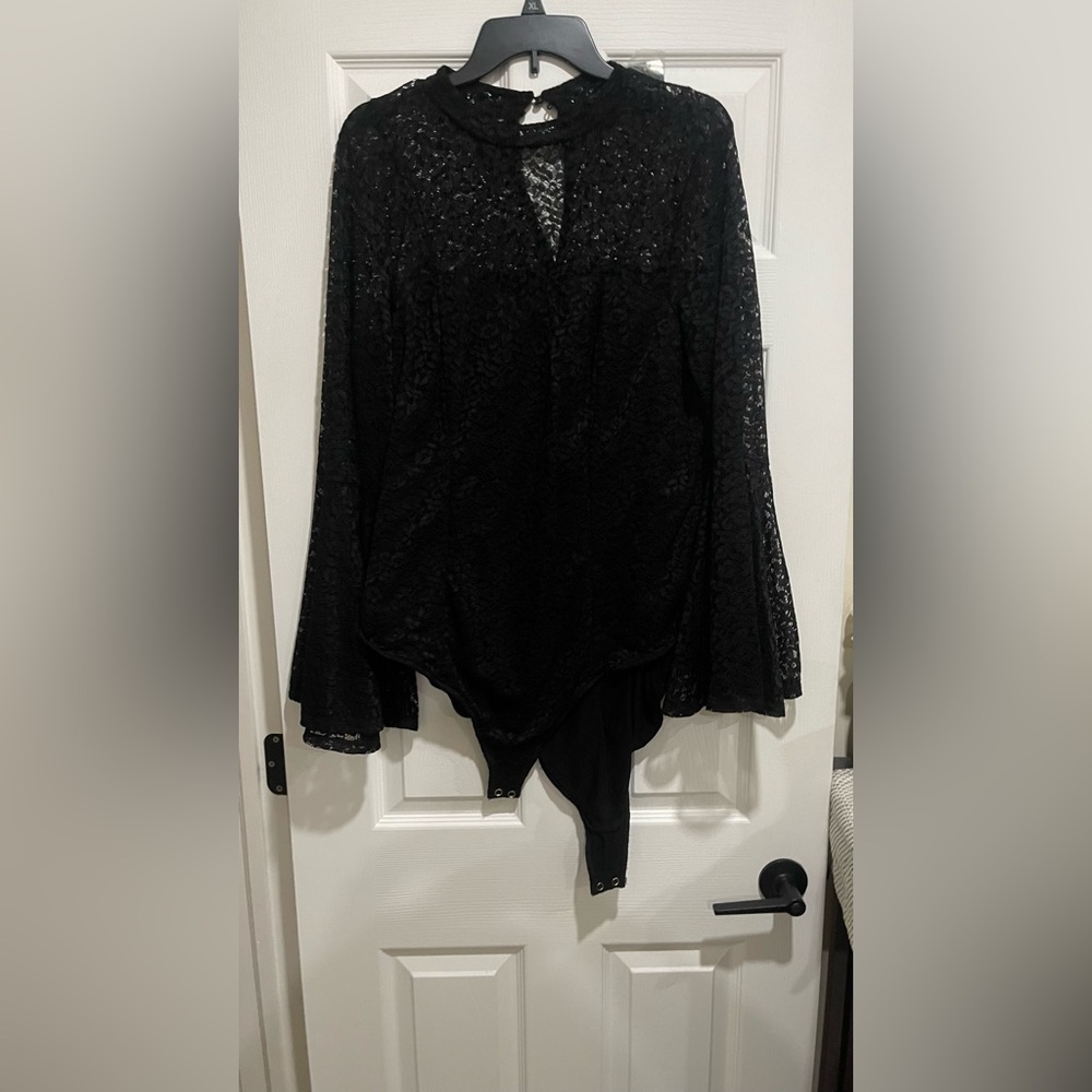 Torrid Black Floral Lace Long-Sleeve Bodysuit